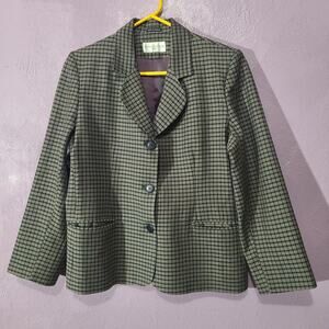 Vintage Petite Sophisticate Plaid 100% Wool Blazer‎ Jacket Fitted Women's 12